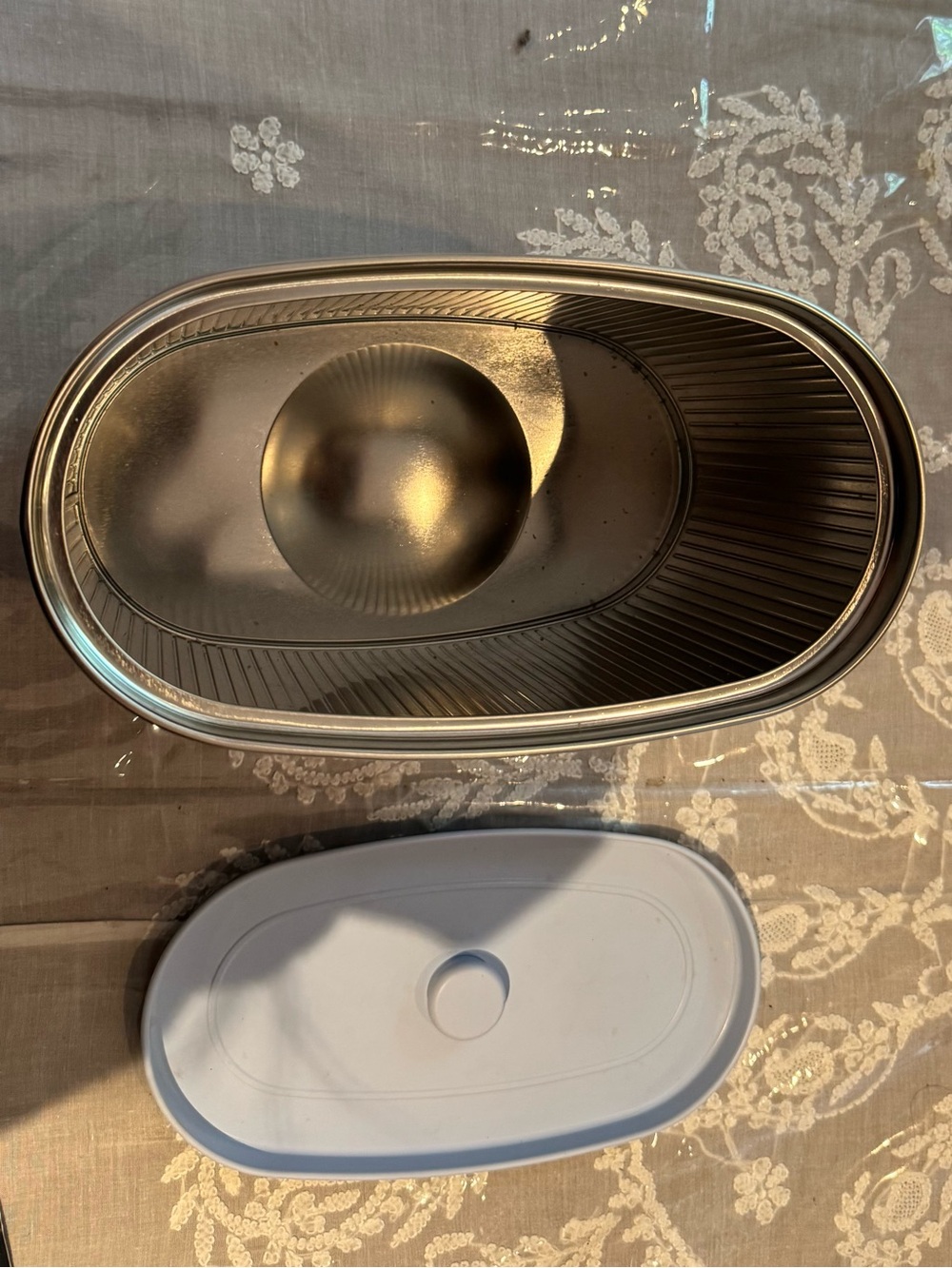 Ribbed Oval Storage Canister with Lid Color: Powder Blue - Picture 6 of 7